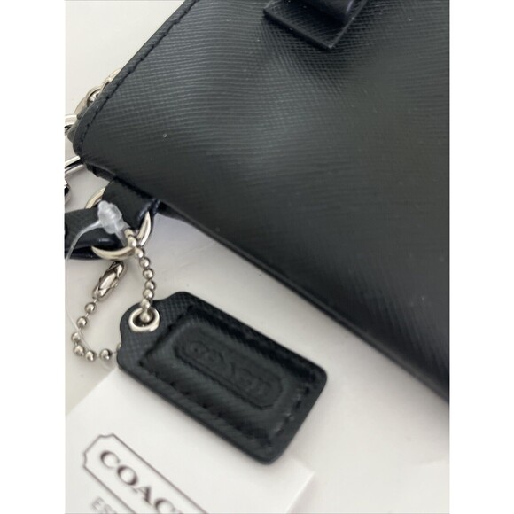 NWT Coach Wristlet 51672 Darcy Saffiano Leather Bow Wallet Black Silver - Picture 4 of 8